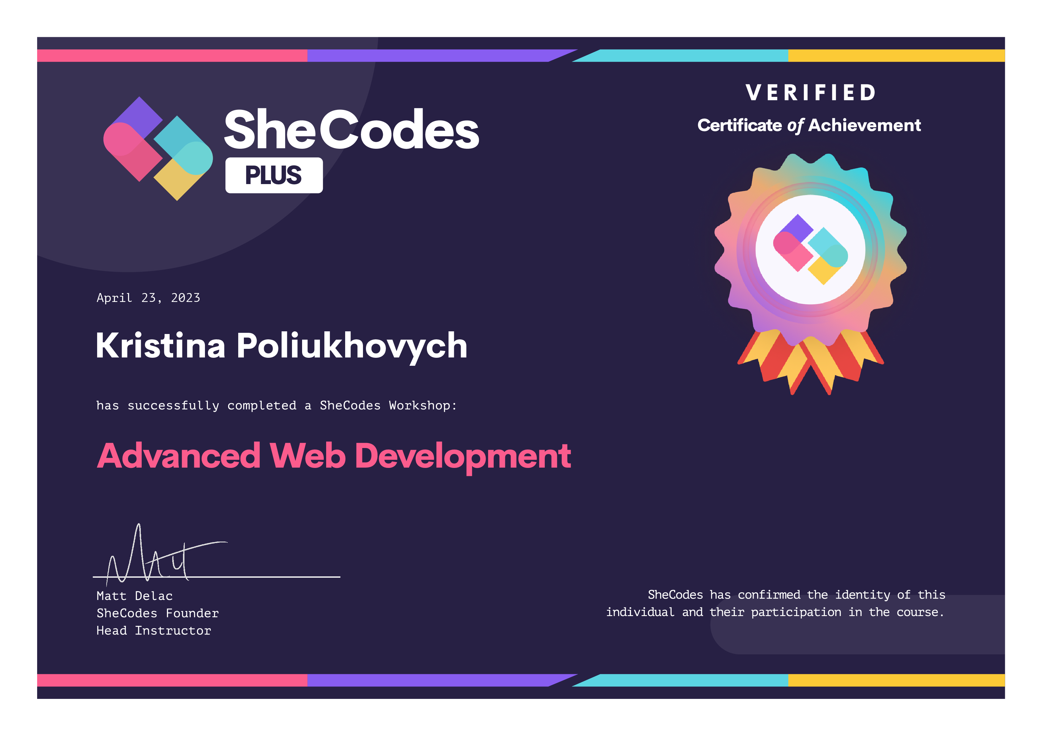 SheCodes Certificate