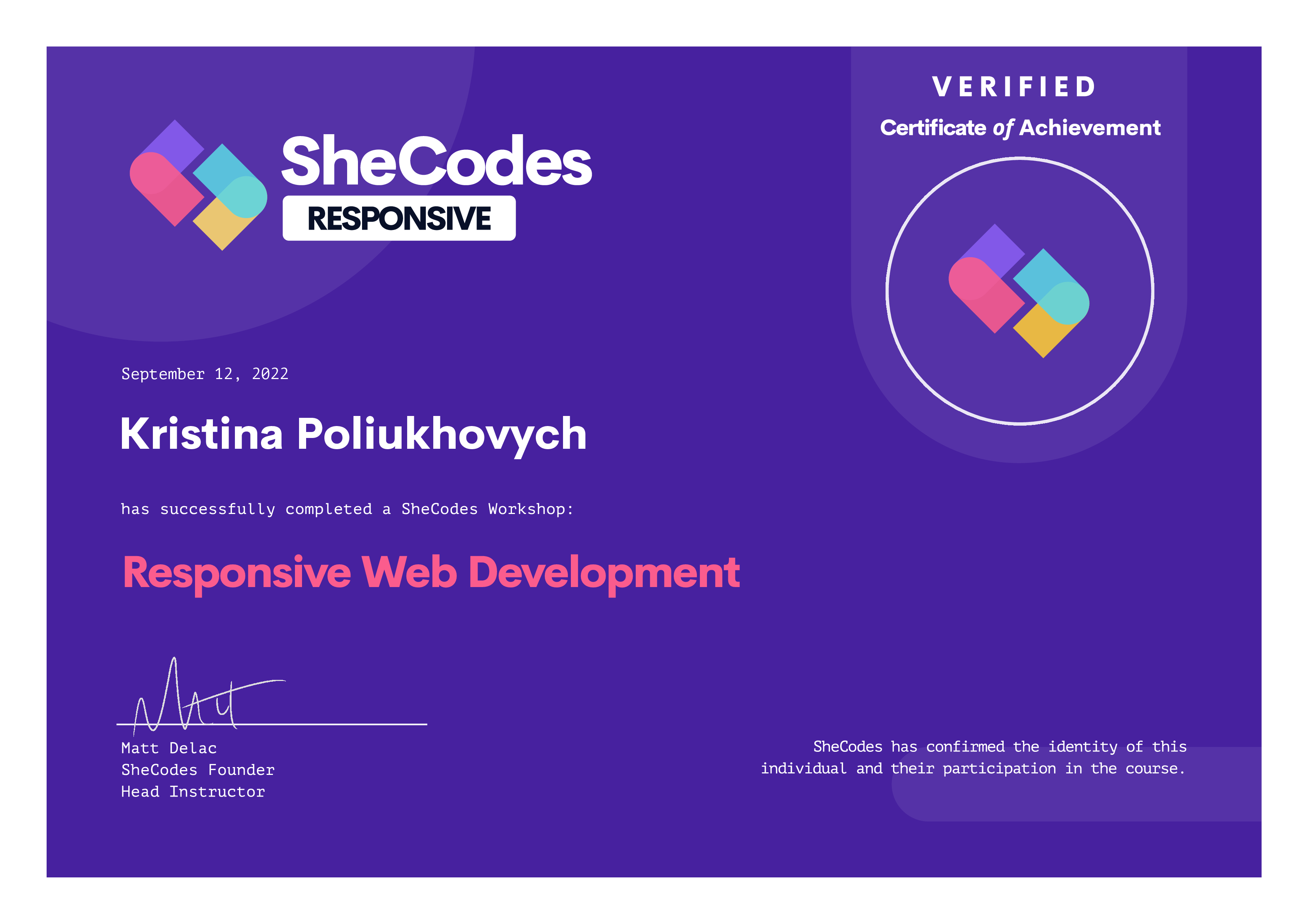 SheCodes Certificate